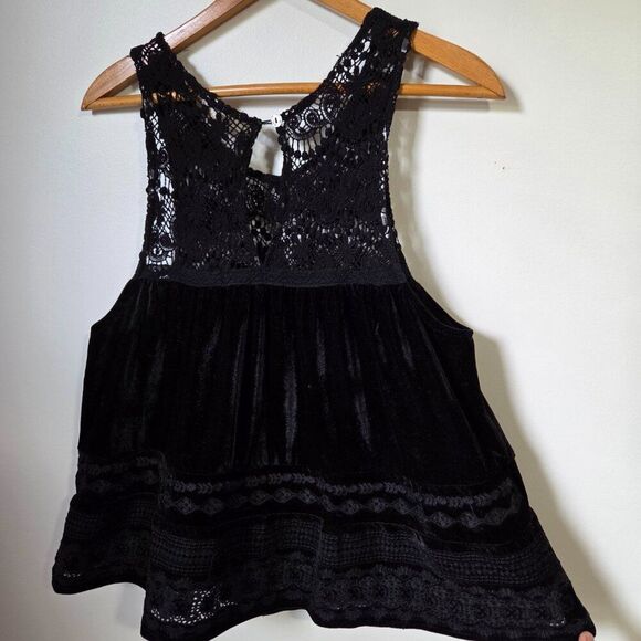 EUC LPOL BLACK VELVET AND LACE SWING STYLE TANK TOP SIZE L - Picture 2 of 16
